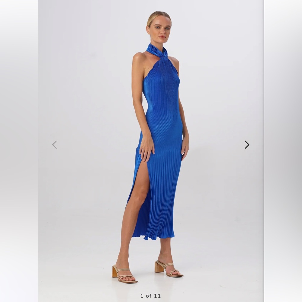 SOIREE PLEATED HALTER GOWN - MOROCCAN BLUE